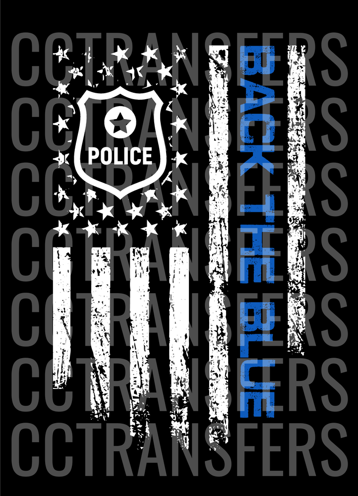 Back The Blue Distressed Flag Police Shield (DTF)