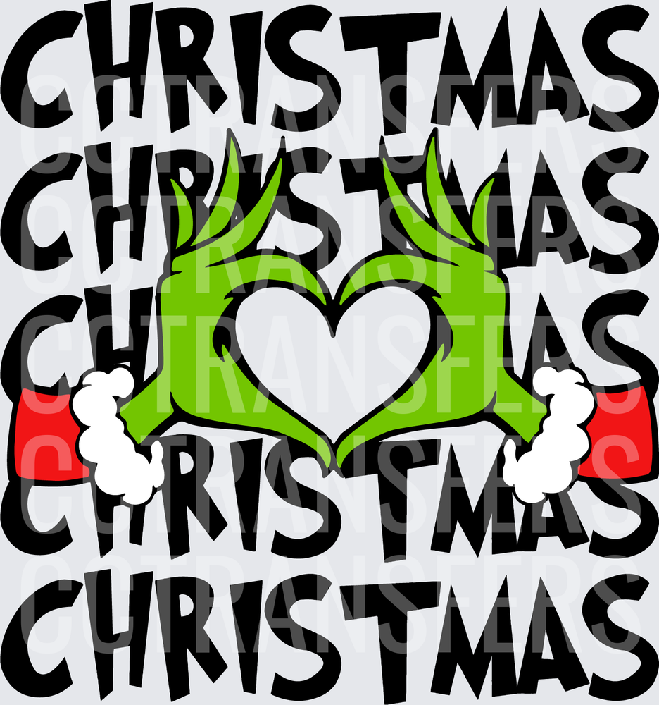 G-Man Green Furry Hands Heart Christmas Word Stack (DTF)