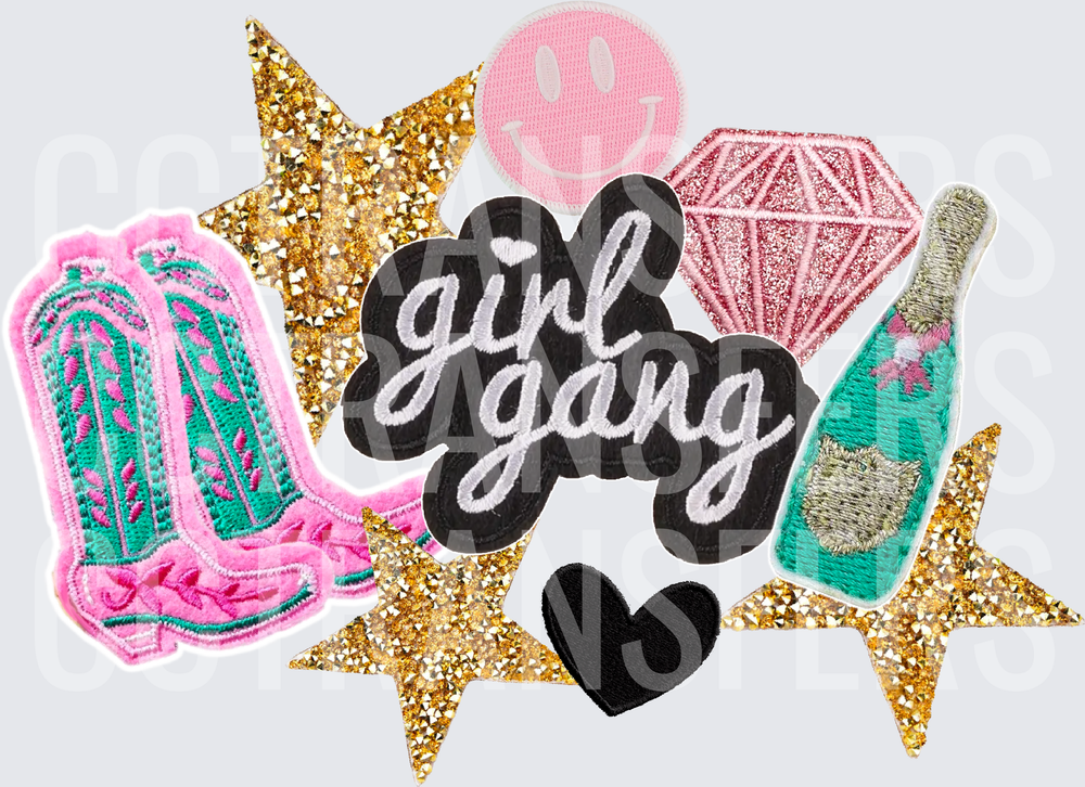 Girl Gang Patch Collage Cowboy Boots Stars Diamond (DTF)