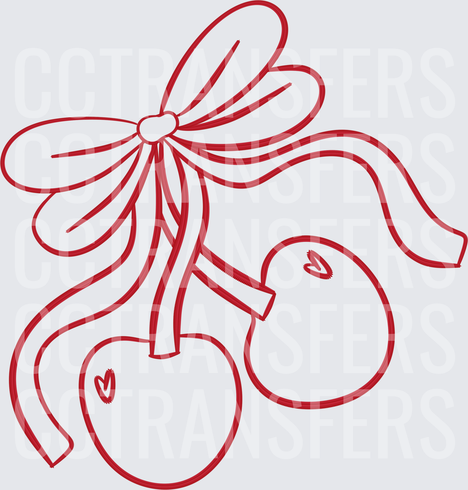 Red Line Art Cherries with Decorative Bow and Heart Details (DTF)