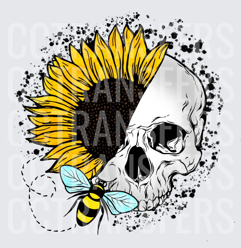 Skull Sunflower Honeybee Ink Splatter (DTF)