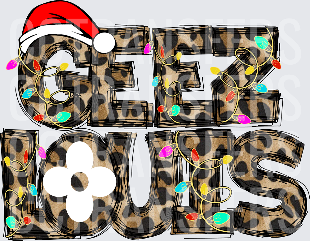 Geez Louis Leopard Print Santa Hat Christmas Lights (DTF)