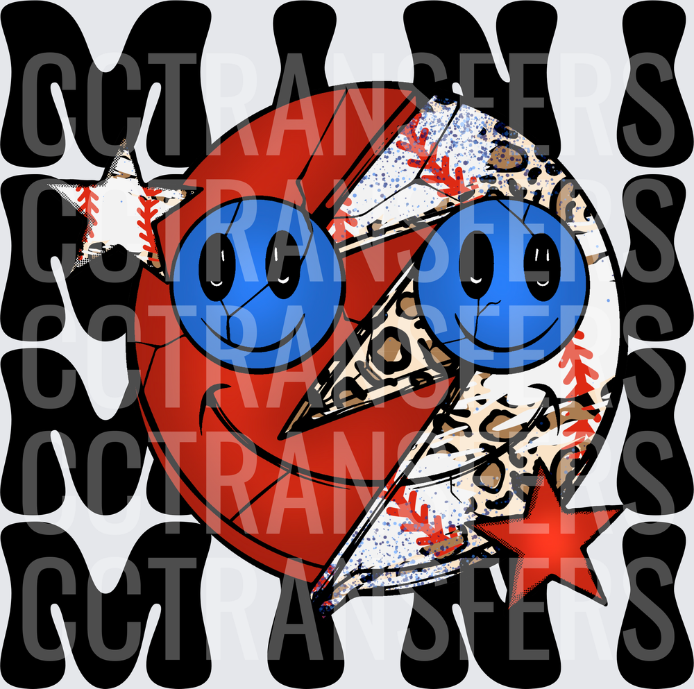 Mini Smiley Face Baseball Leopard Lightning Bolt Stars DTF