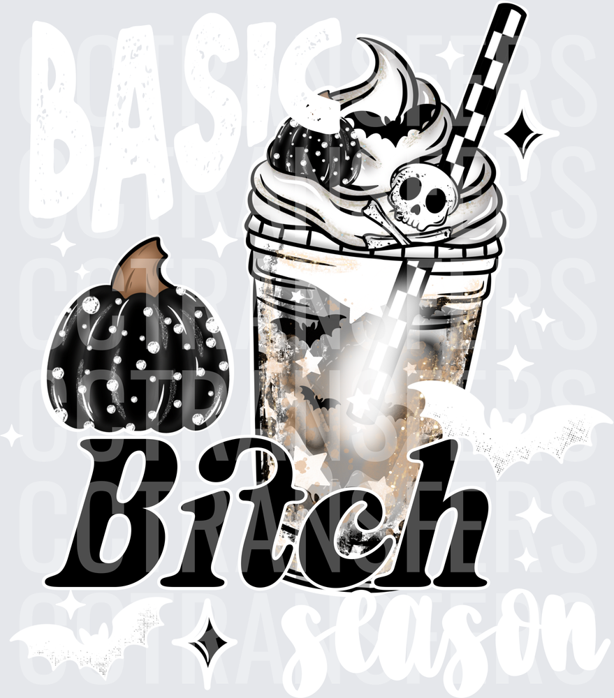 Bitch Halloween Frappuccino Black Pumpkin Skull Bats (DTF)