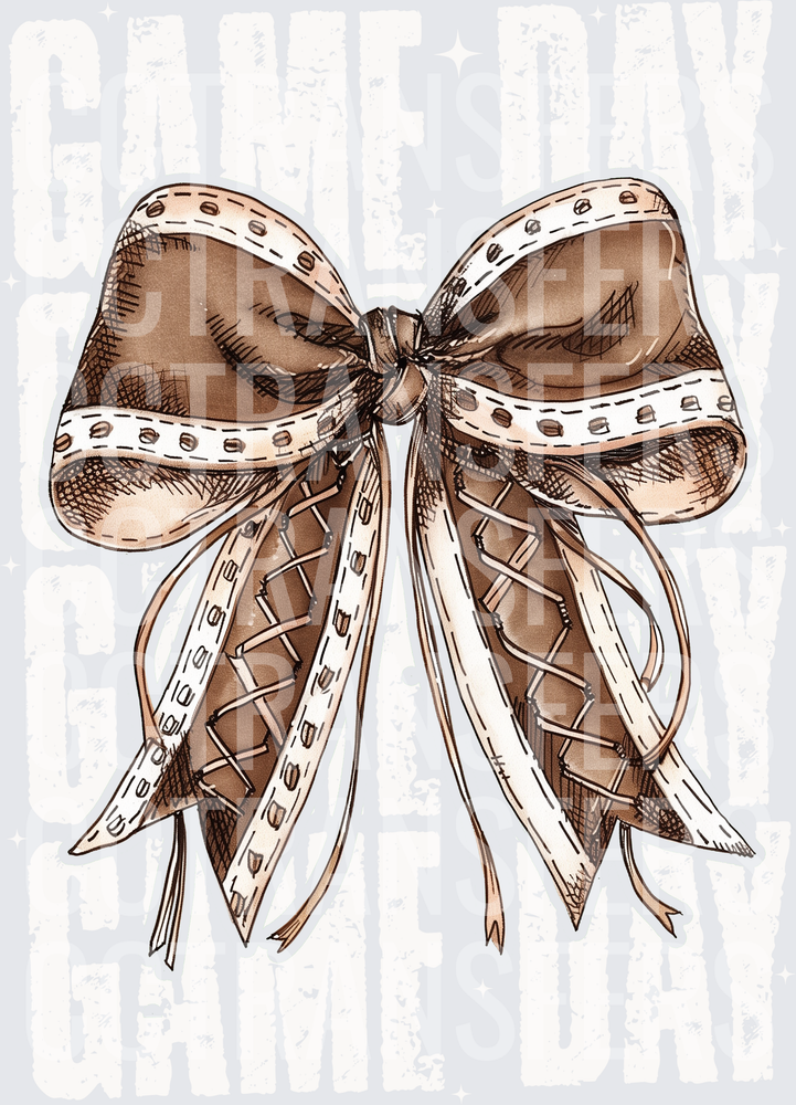Vintage Brown Ribbon Bow with Stitched Trim Detail (DTF)