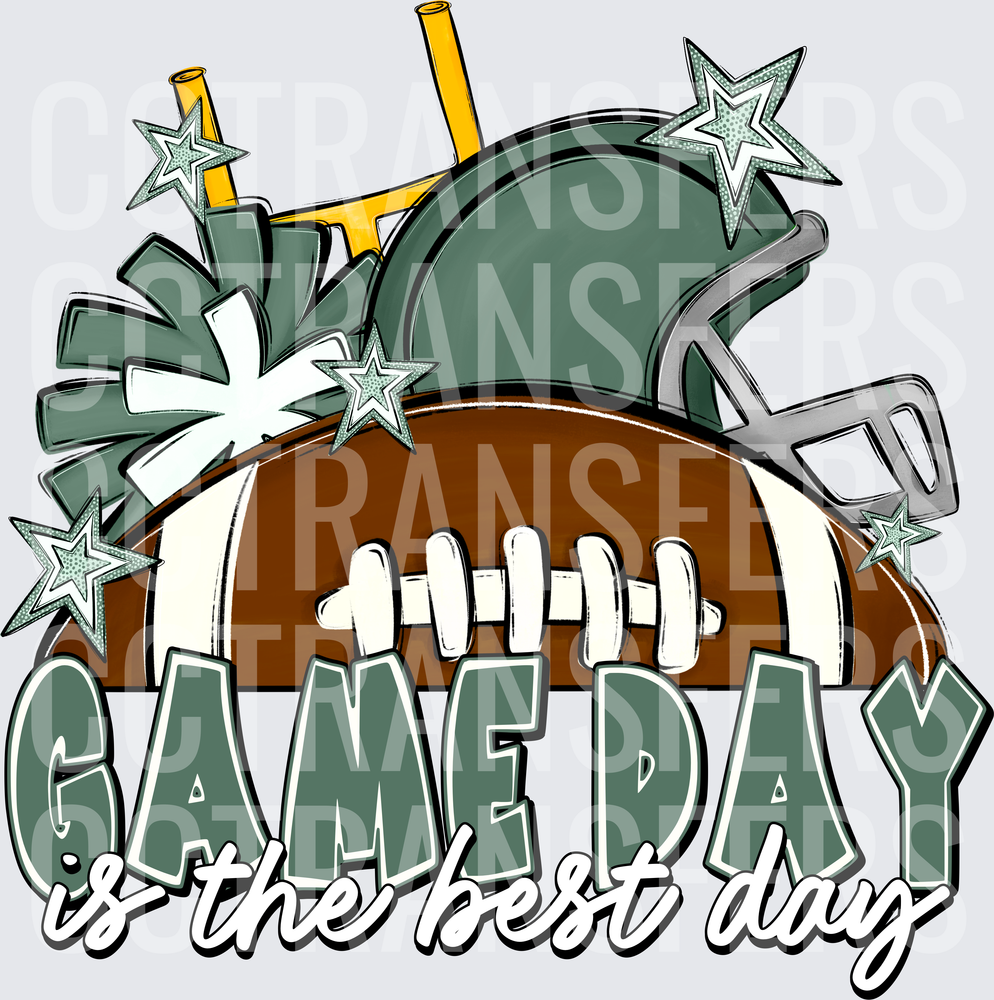 Game Day Is The Best Day Green Gold Football Helmet Stars (DTF)