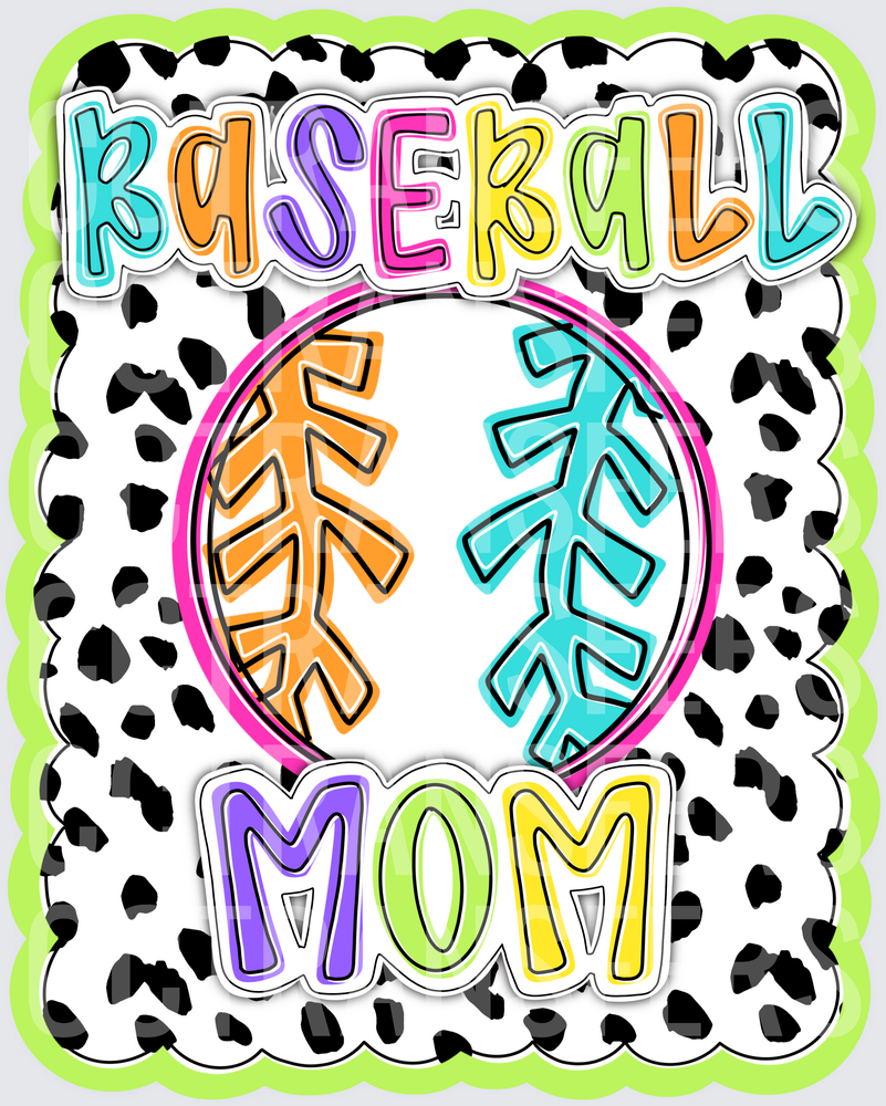 Baseball Mom Colorful Dalmatian Print Bold Lettering (DTF)