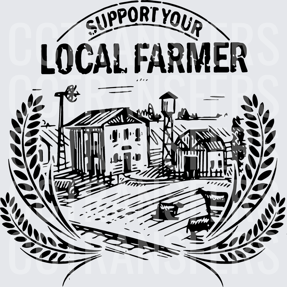 Support Your Local Farmer Farm Scene Wheat Wreath (DTF)
