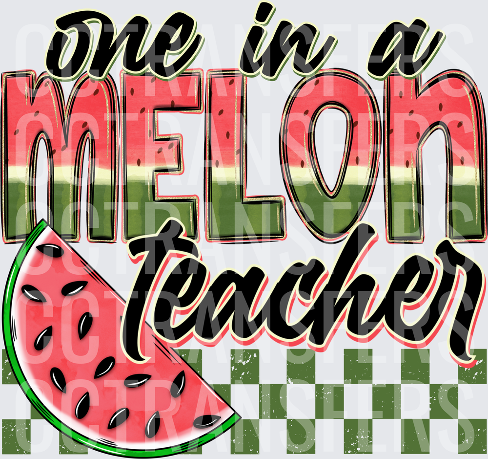 One In A Melon Teacher Watermelon Checkered (DTF)