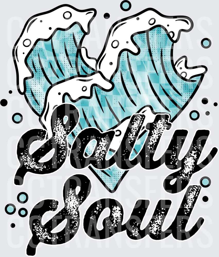 Salty Soul Ocean Wave Heart Beach Bubble Design (DTF)