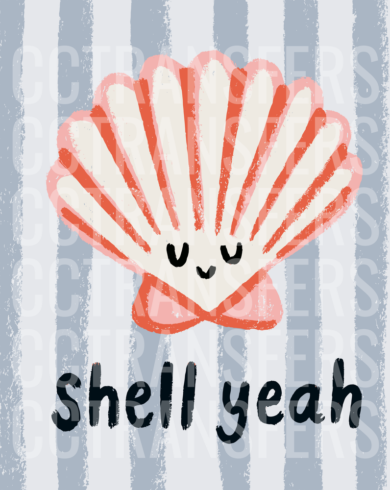 Shell Yeah Cute Kawaii Scallop Shell Striped Background (DTF)