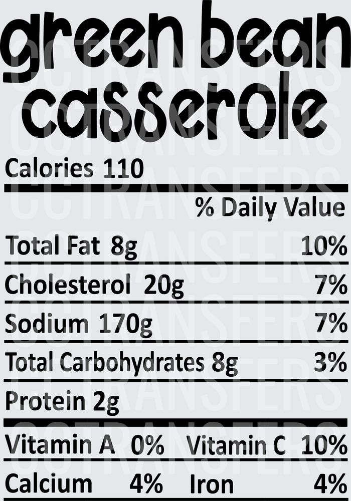 Green Bean Casserole Nutrition Facts Label (DTF)