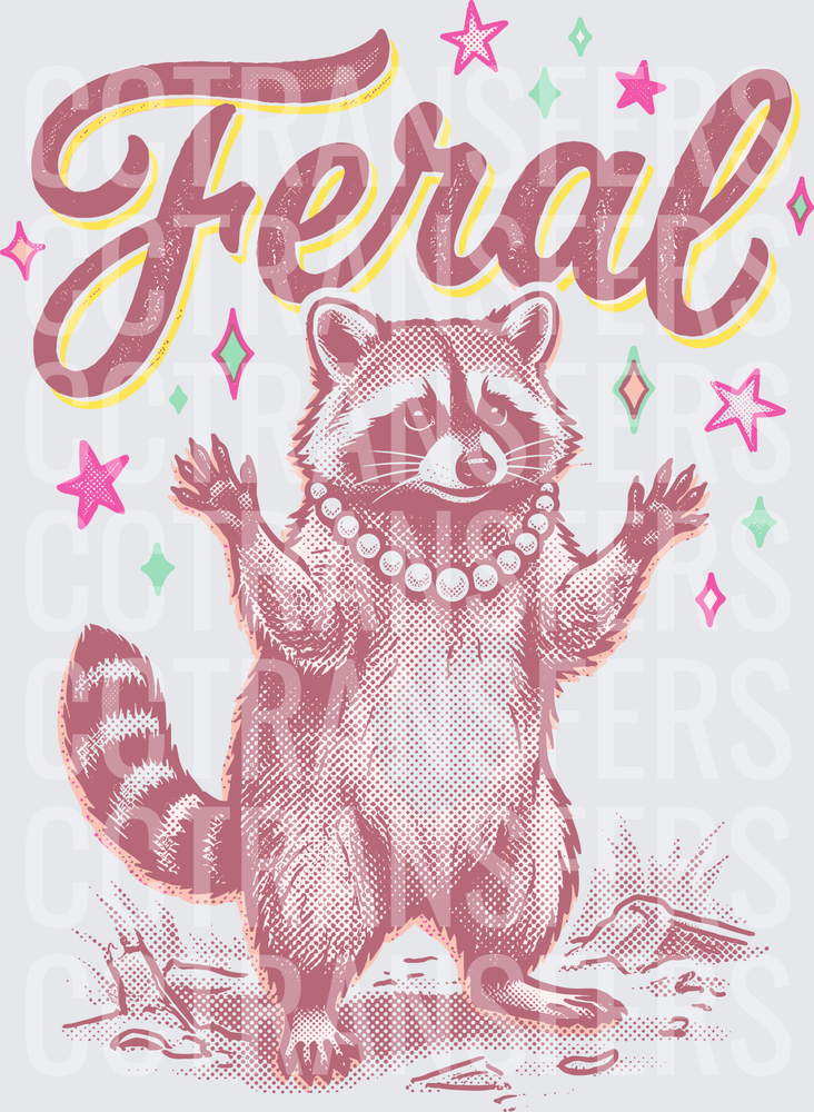 Feral Raccoon with Pearl Necklace and Stars (DTF)