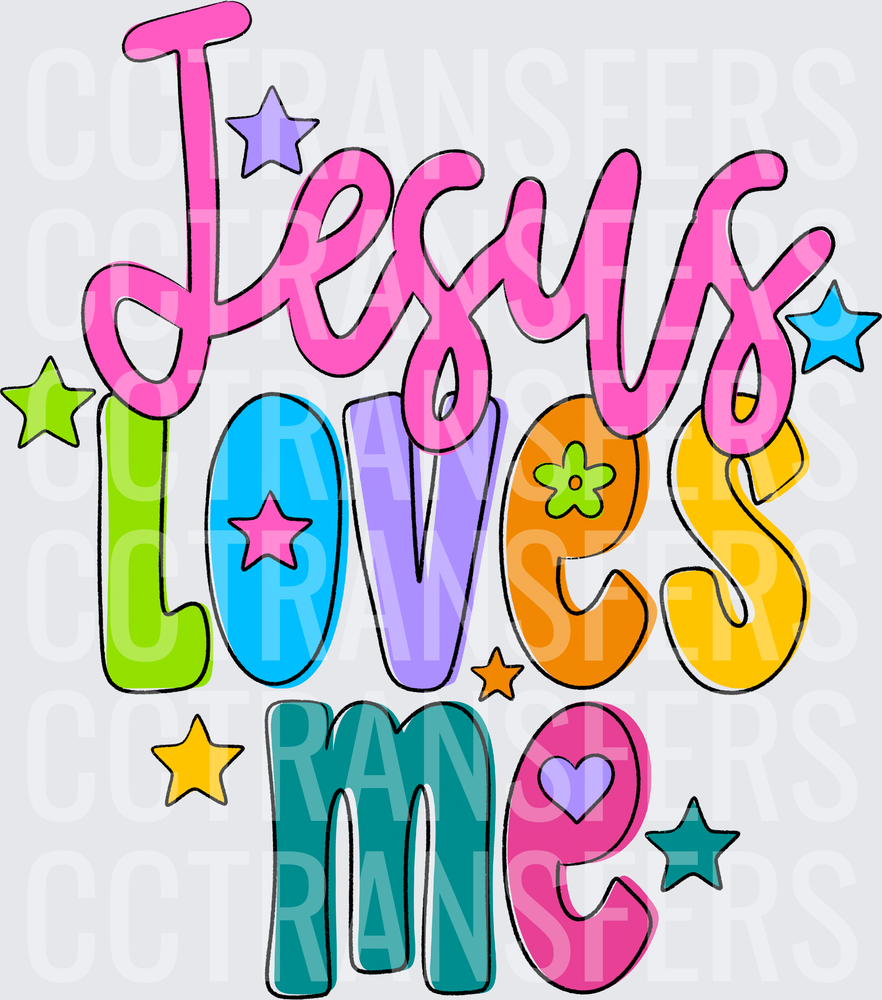 Jesus Loves Me Colorful Retro Lettering Stars (DTF)