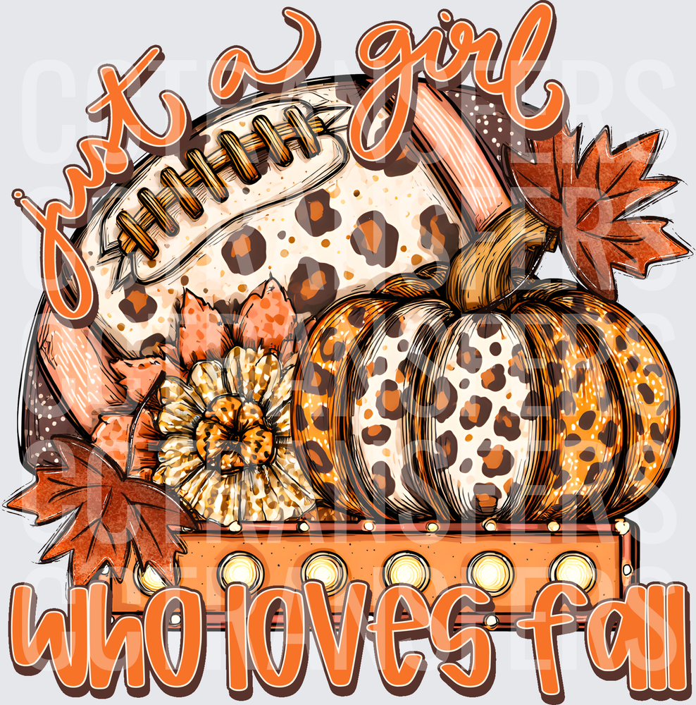 Just A Girl Who Loves Fall Leopard Pumpkin Football (DTF)