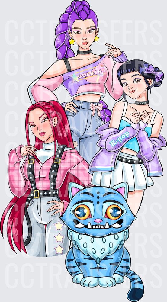 K-Pop Golden Girls with Blue Cheshire Cat (DTF)
