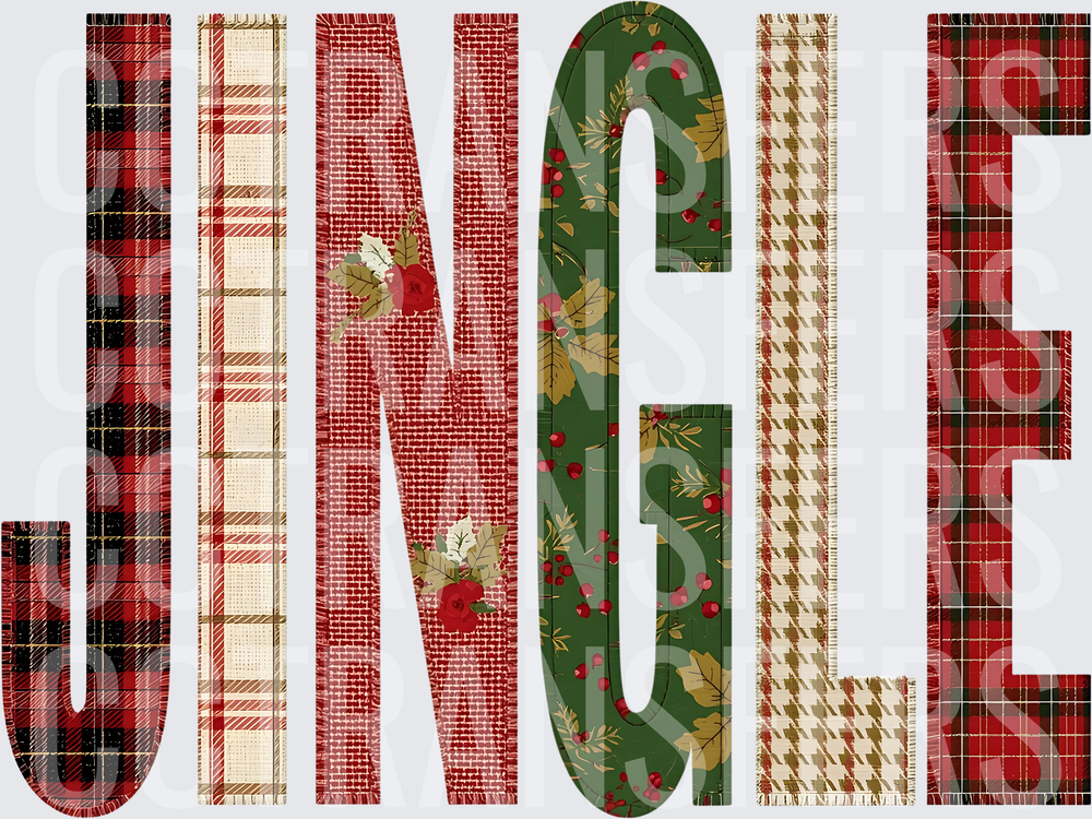 Jingle Mixed Christmas Plaid Patchwork Letters (DTF)