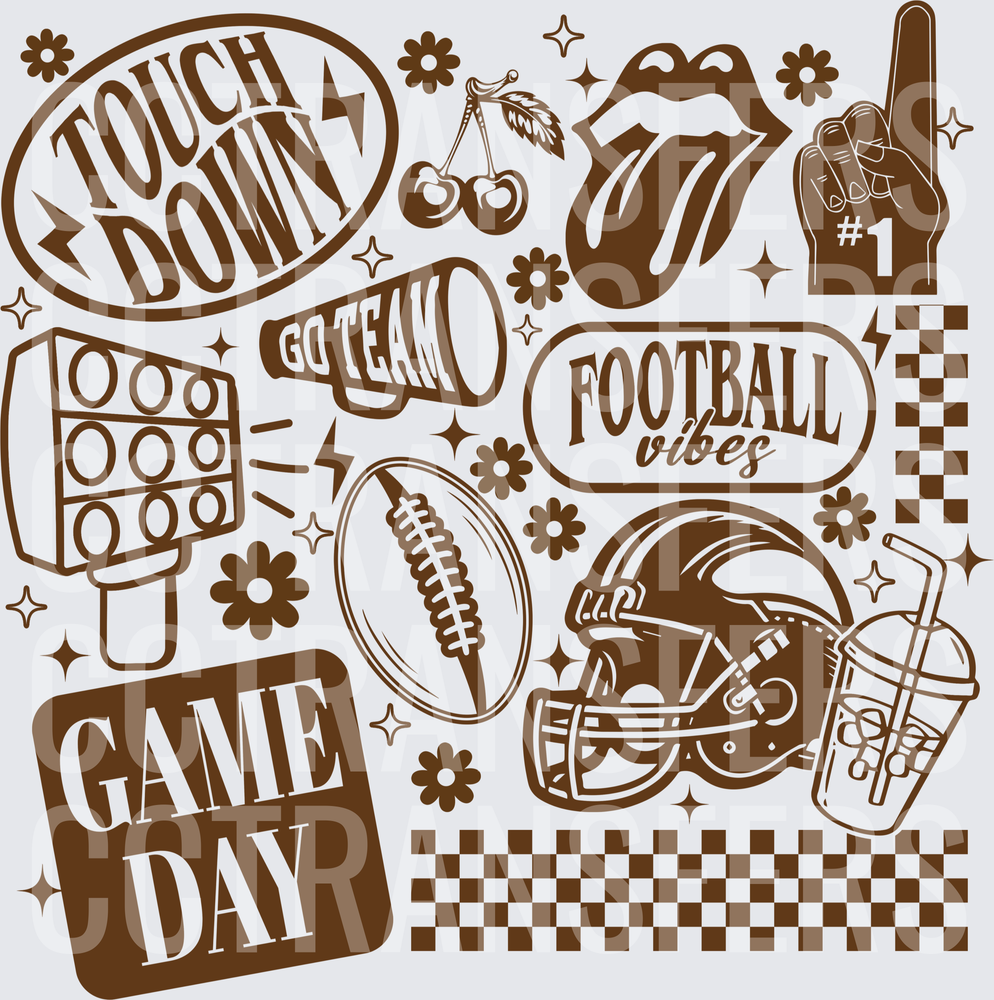 Game Day Football Vibes Retro Doodle Sheet (DTF)