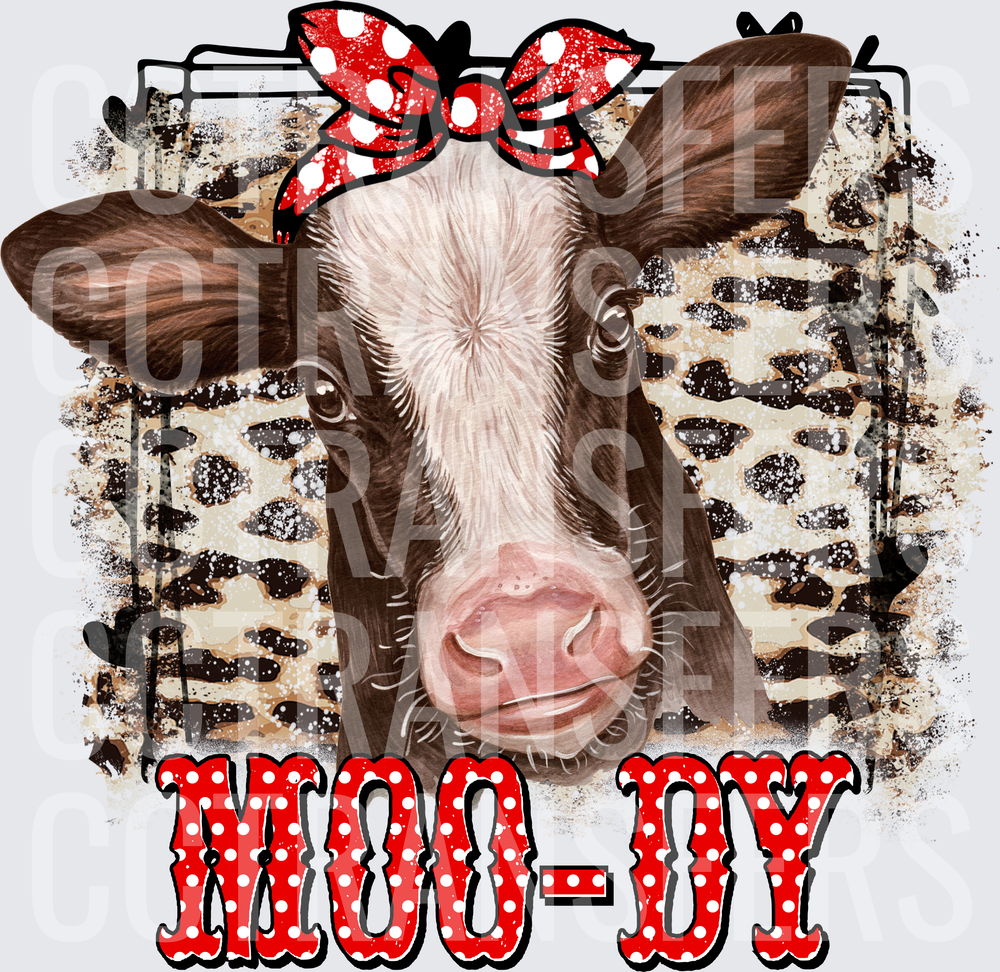 Moo-dy Cow Red Polka Dot Bow Leopard Print (DTF)