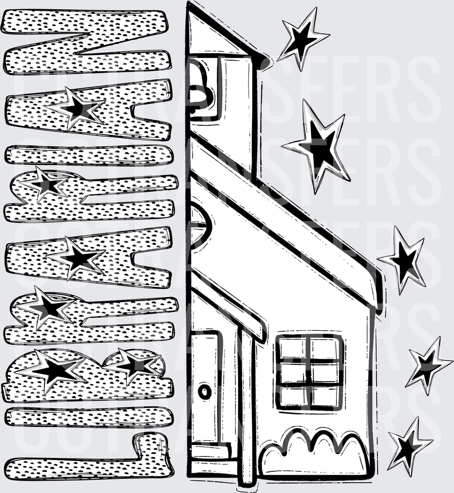 Retro Dotted Ribbon Stacked Text Church Building Stars (DTF)