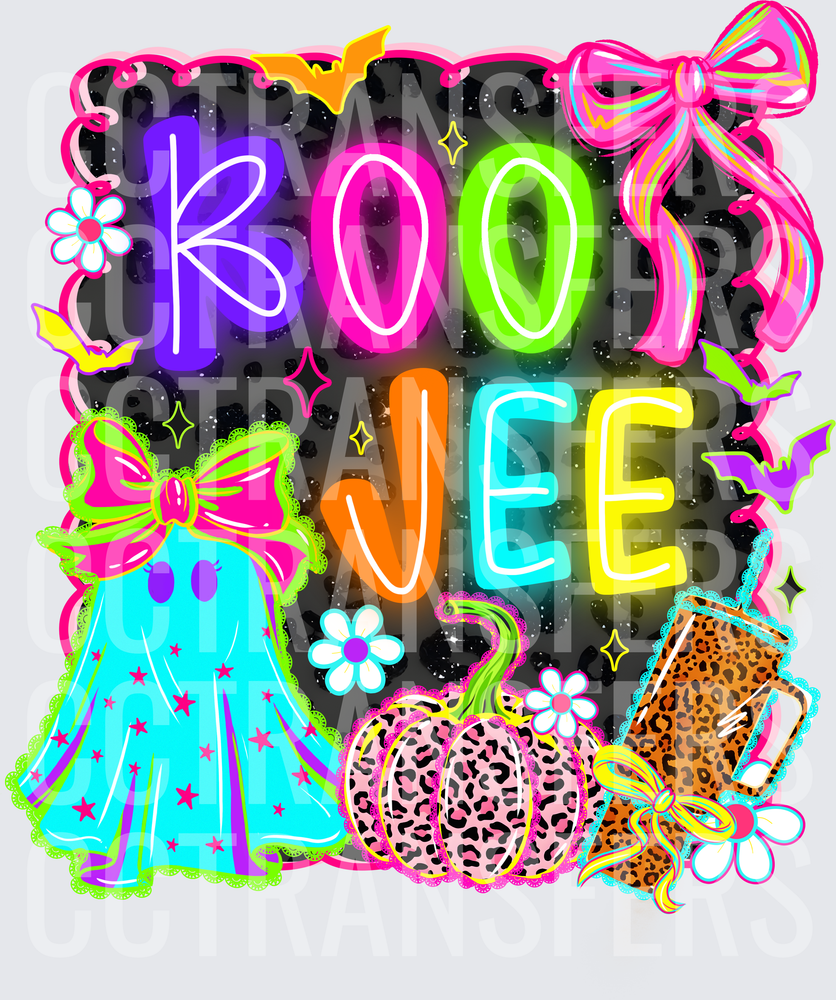Neon Boo Jee Halloween Ghost Leopard Pumpkin Bow (DTF)