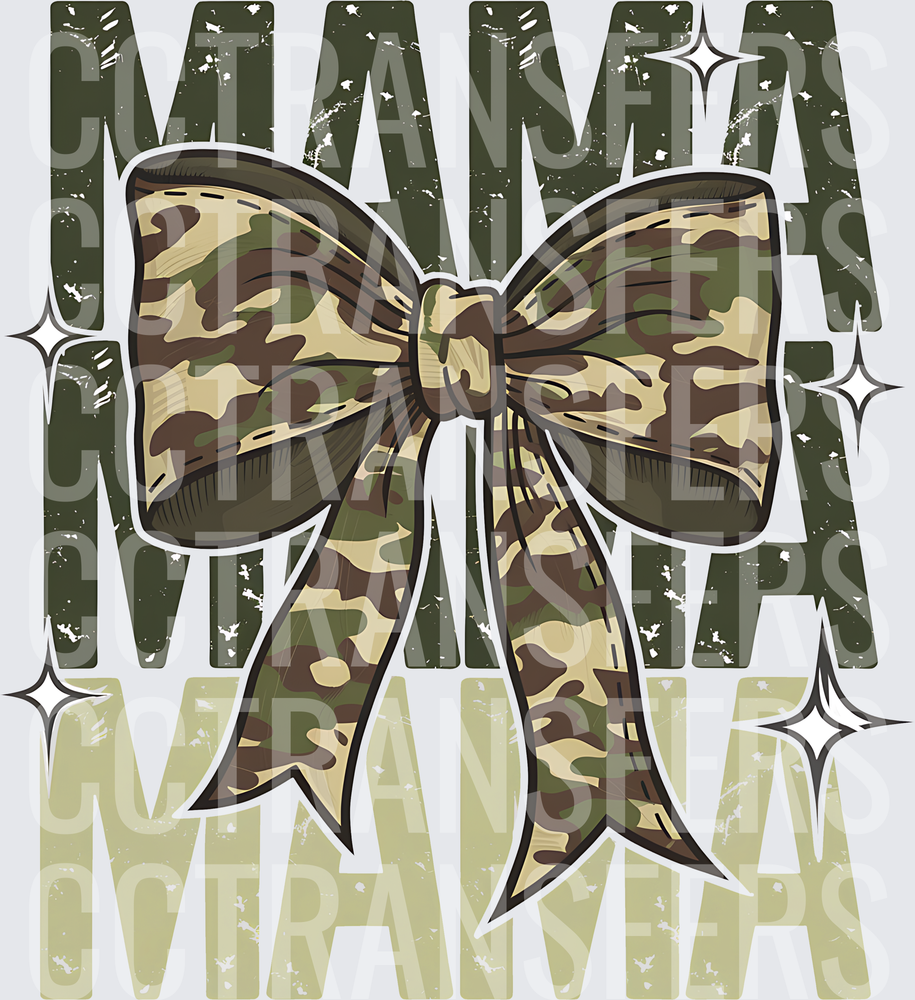 Mama Stacked Distressed Camo Bow Sparkle (DTF)