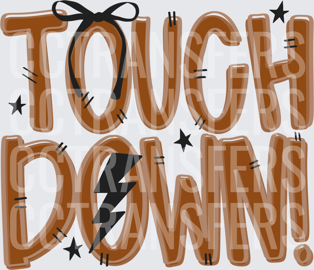 Touchdown Bold Brown Lettering Lightning Bolt Stars Bow (DTF)