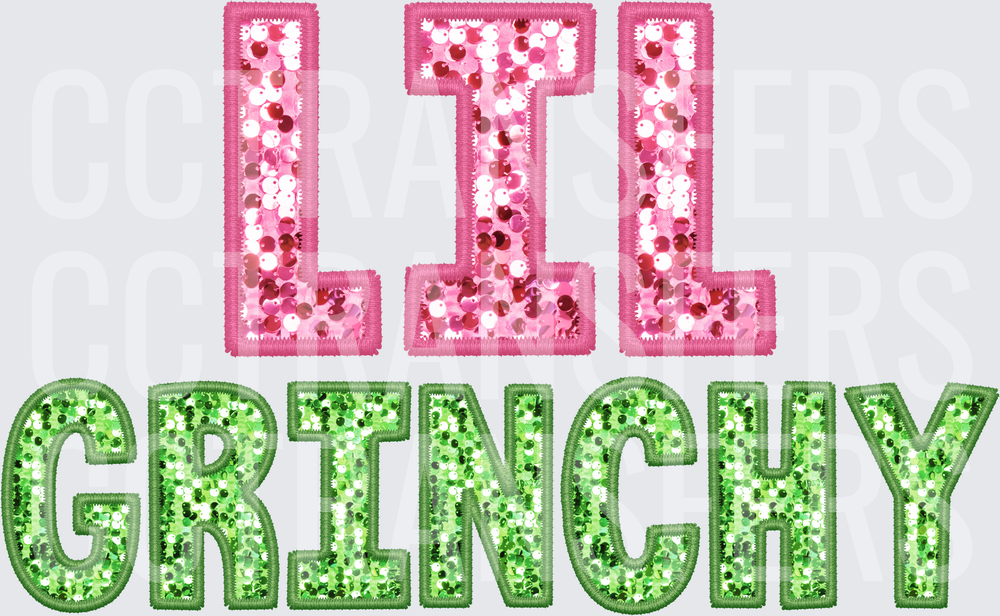 Lil G-Man Pink Green Sequin Glitter Text (DTF)