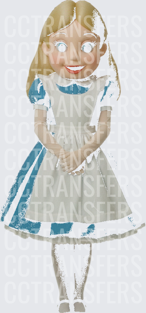 Blonde Girl Blue Dress White Apron Vintage Doll Style (DTF)