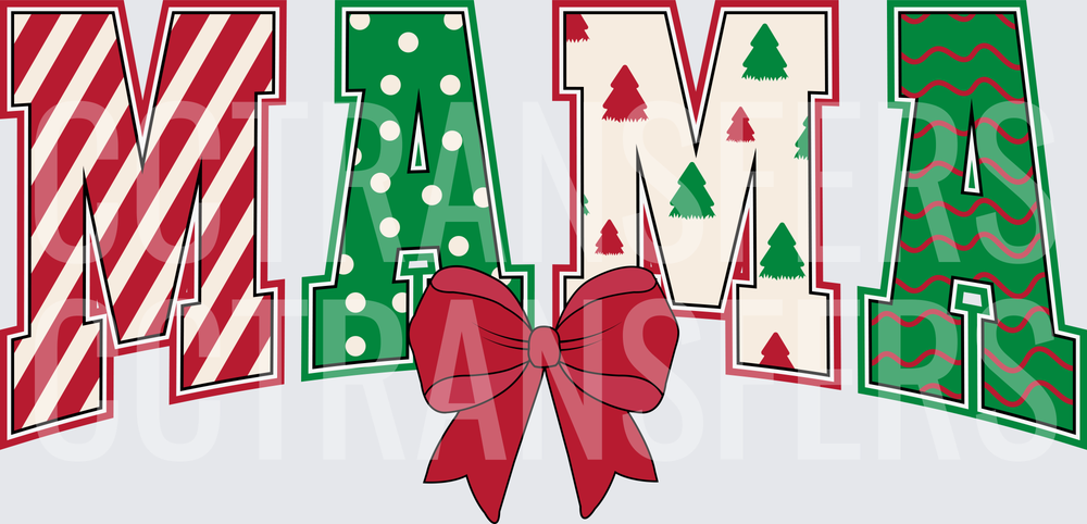 Christmas Mama Patterned Letters with Red Bow (DTF)
