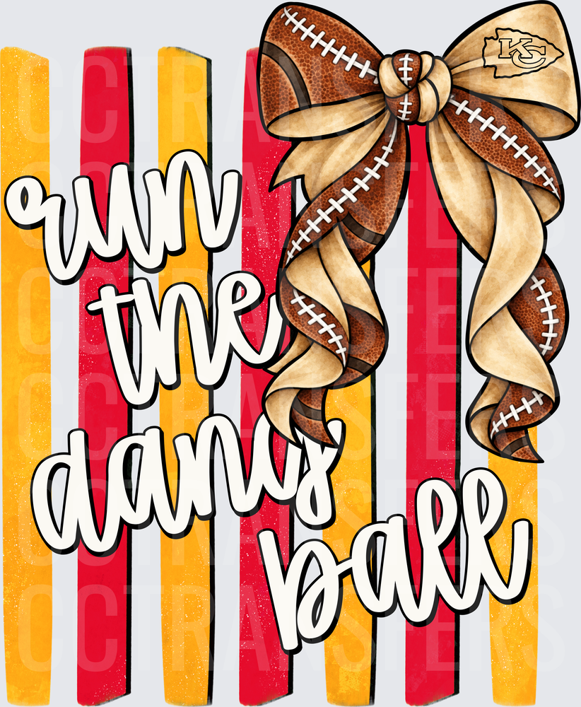 Run The Damn Ball Football Bow Red Gold Stripes (DTF)