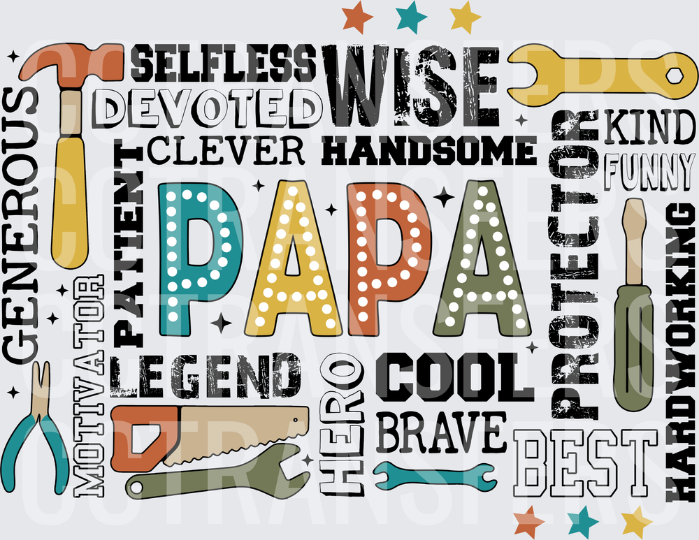 Papa Word Cloud Tools Selfless Wise Hero Legend (DTF)
