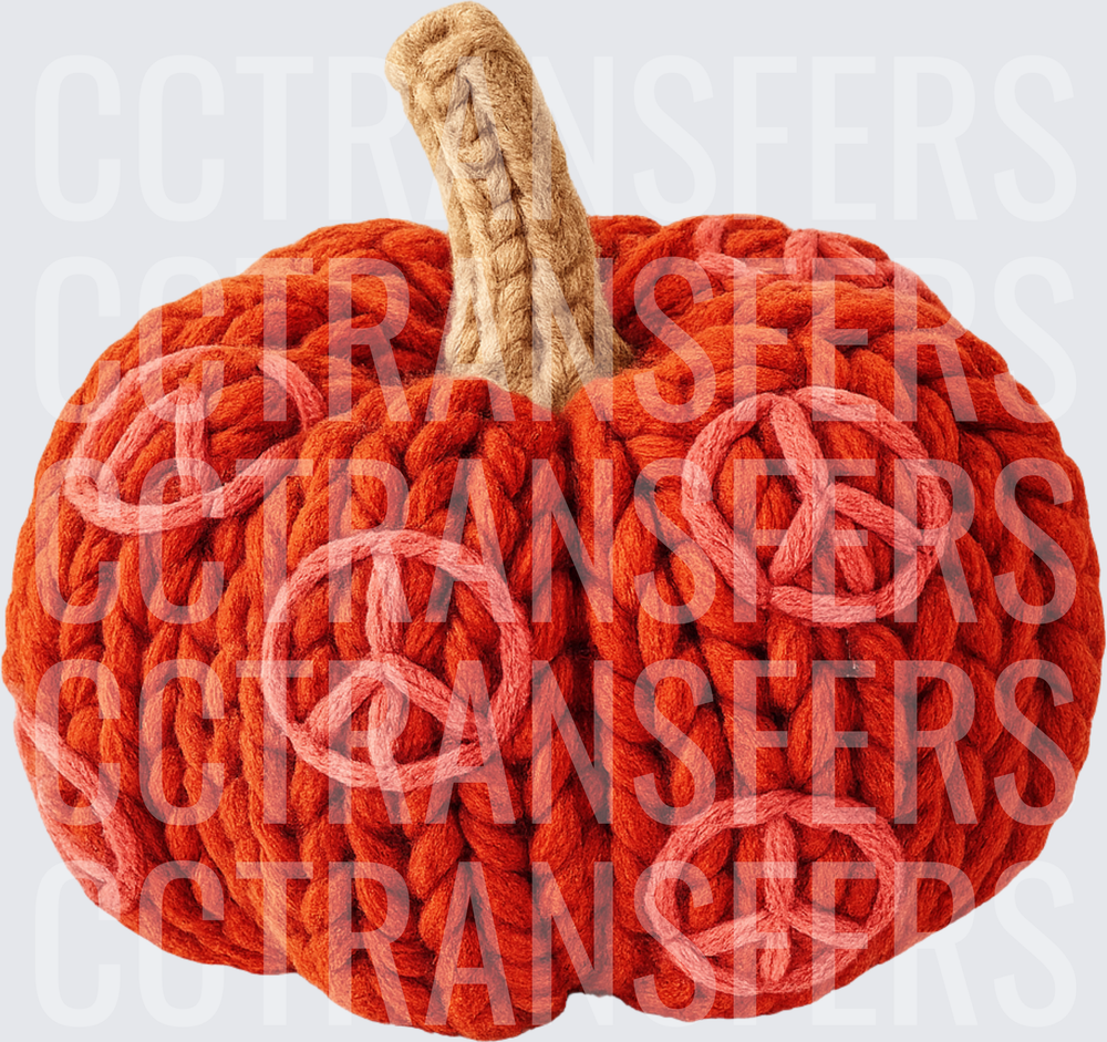 Chunky Knit Crochet Pumpkin with Peace Signs (DTF)