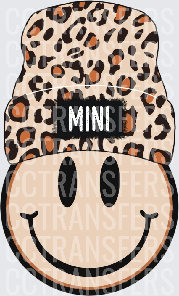 Leopard Print Beanie Smiley Face MINI (DTF)