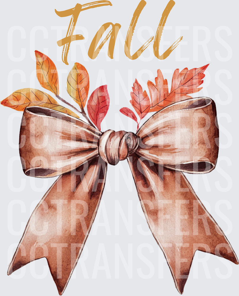 Fall Watercolor Bow with Autumn Leaves (DTF)