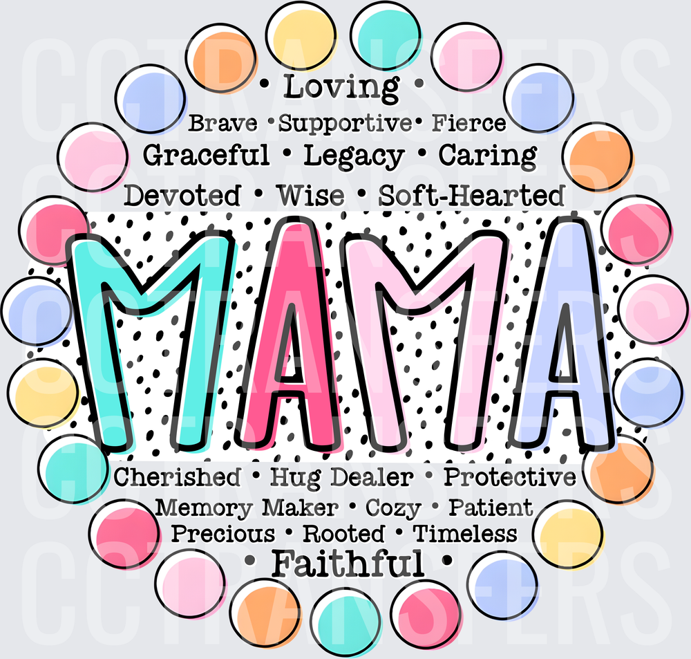 Mama Word Art Pastel Polka Dot Circle Design (DTF)
