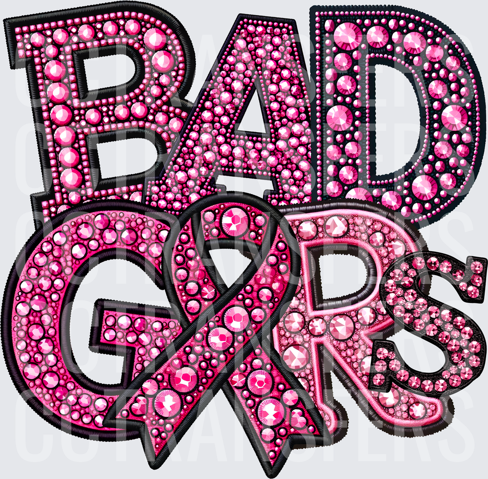 Bad Girls Pink Rhinestone Bling Awareness Ribbon (DTF)