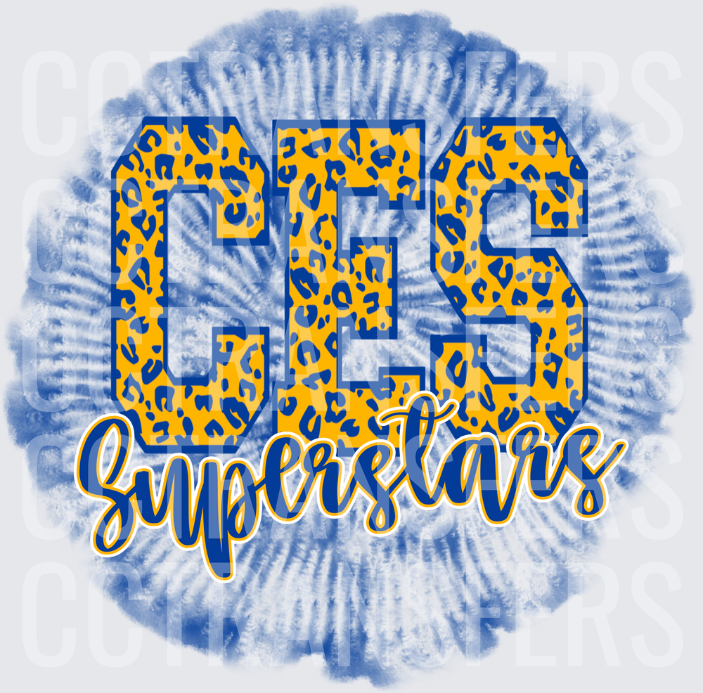 CES Superstars Gold Leopard Print Blue Tie Dye (DTF)