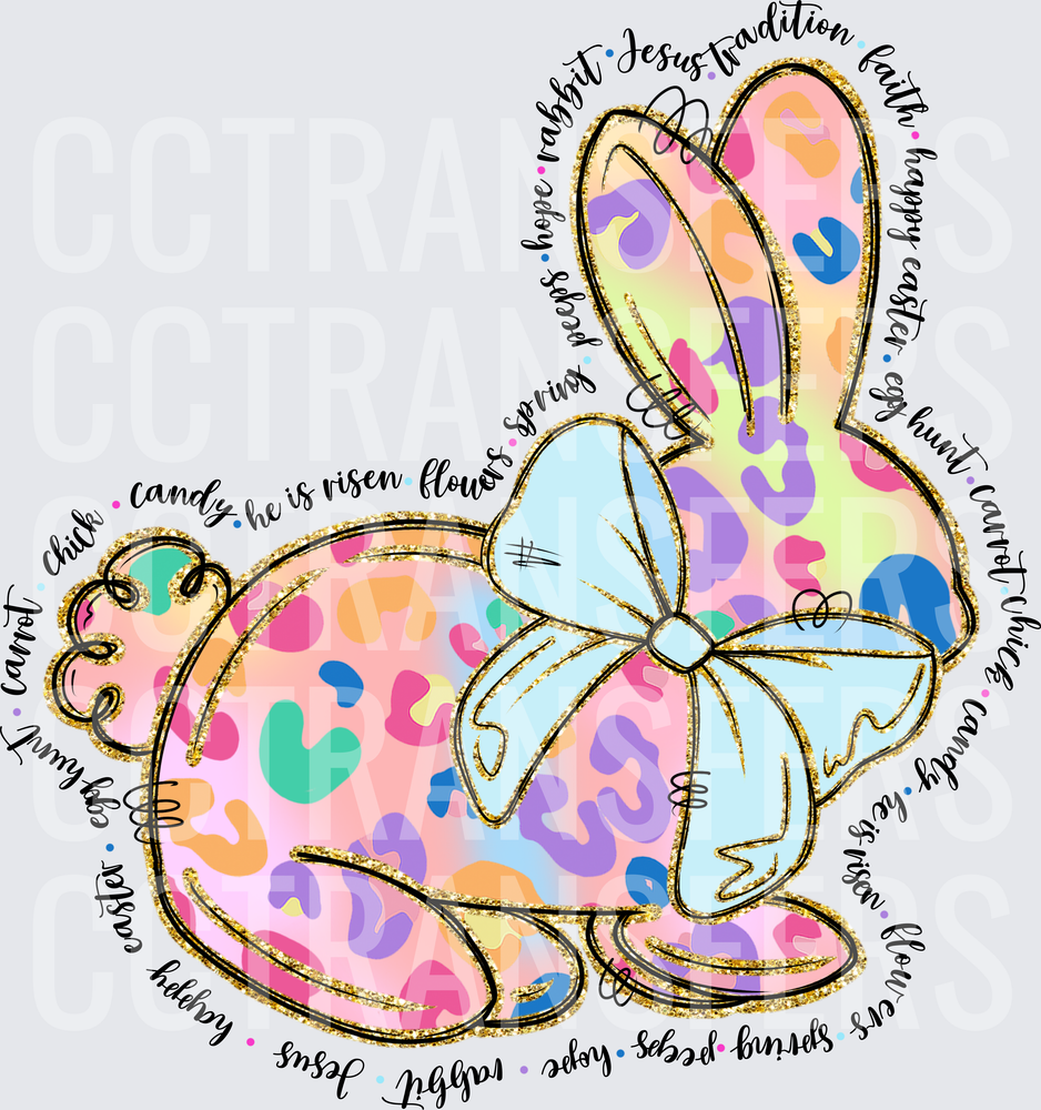 Colorful Leopard Print Easter Bunny with Bow Happy Easter (DTF)