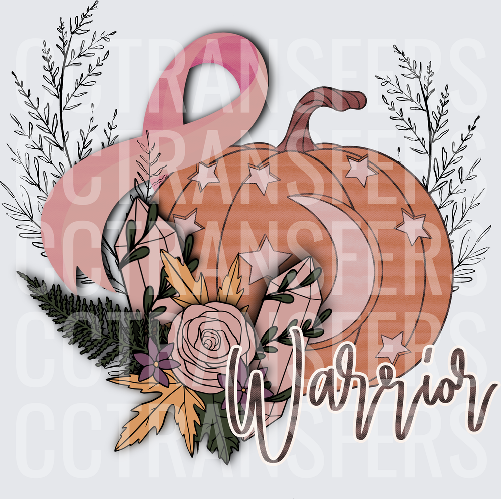 Warrior Breast Cancer Ribbon Fall Pumpkin Floral (DTF)