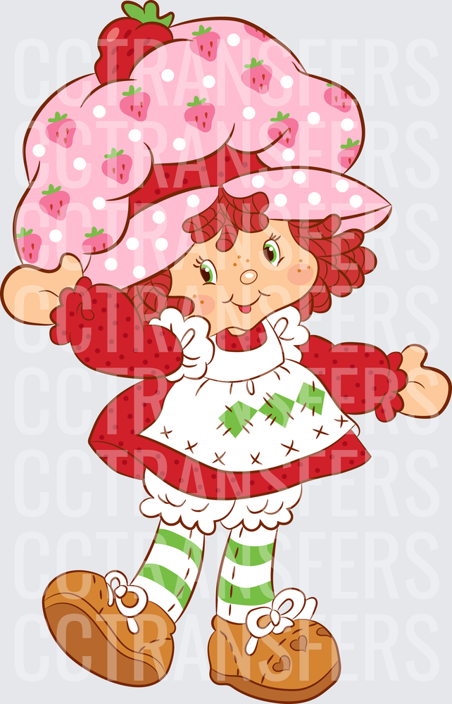 Cute Cartoon Girl Pink Strawberry Hat Red Dress (DTF)