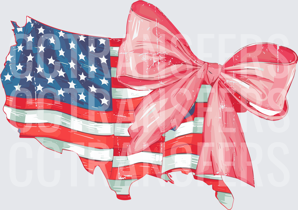 USA Map American Flag with Pink Bow (DTF)