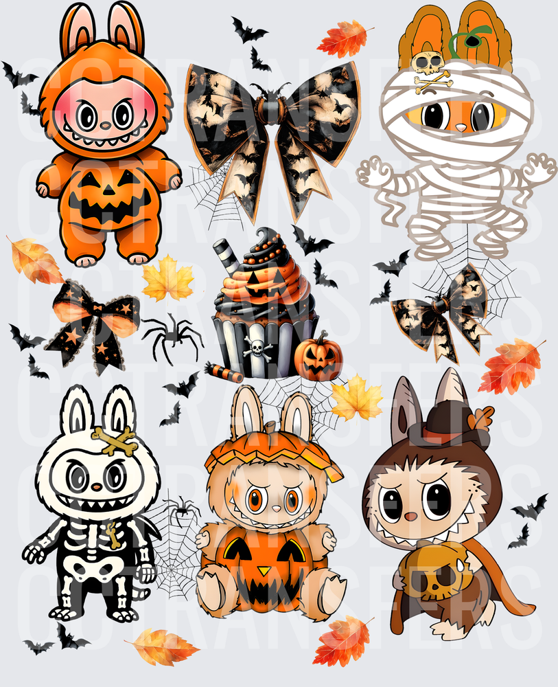 Halloween Kawaii Bunny Characters Bats Bows Cupcake Sheet (DTF)