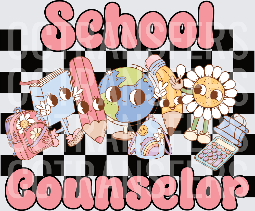 School Counselor Retro Groovy Characters Checkered (DTF)