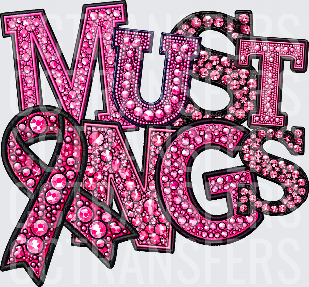 Pink Rhinestone Bedazzled Mustangs Stacked Letter (DTF)