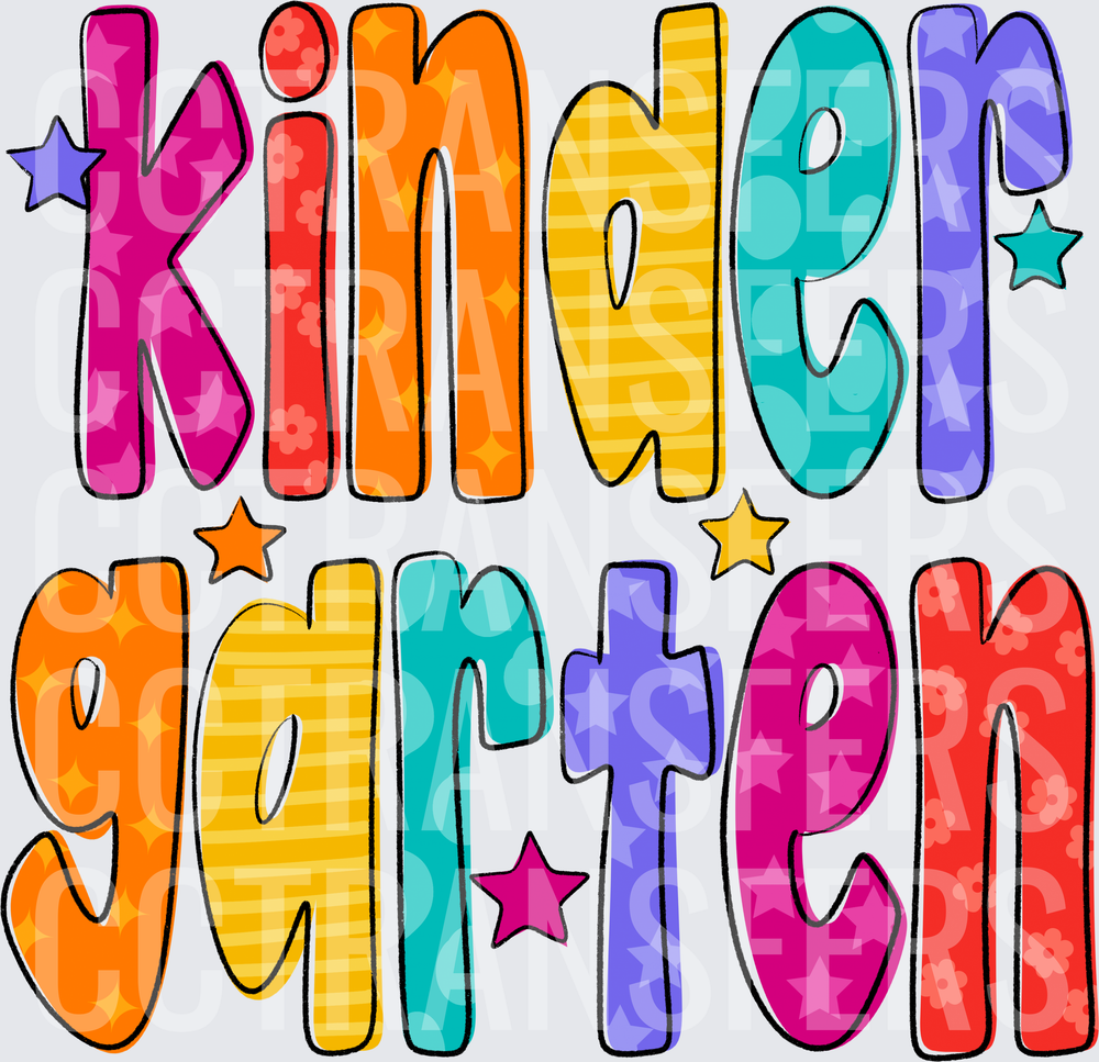 Colorful Patterned Kindergarten Bold Block Letters (DTF)