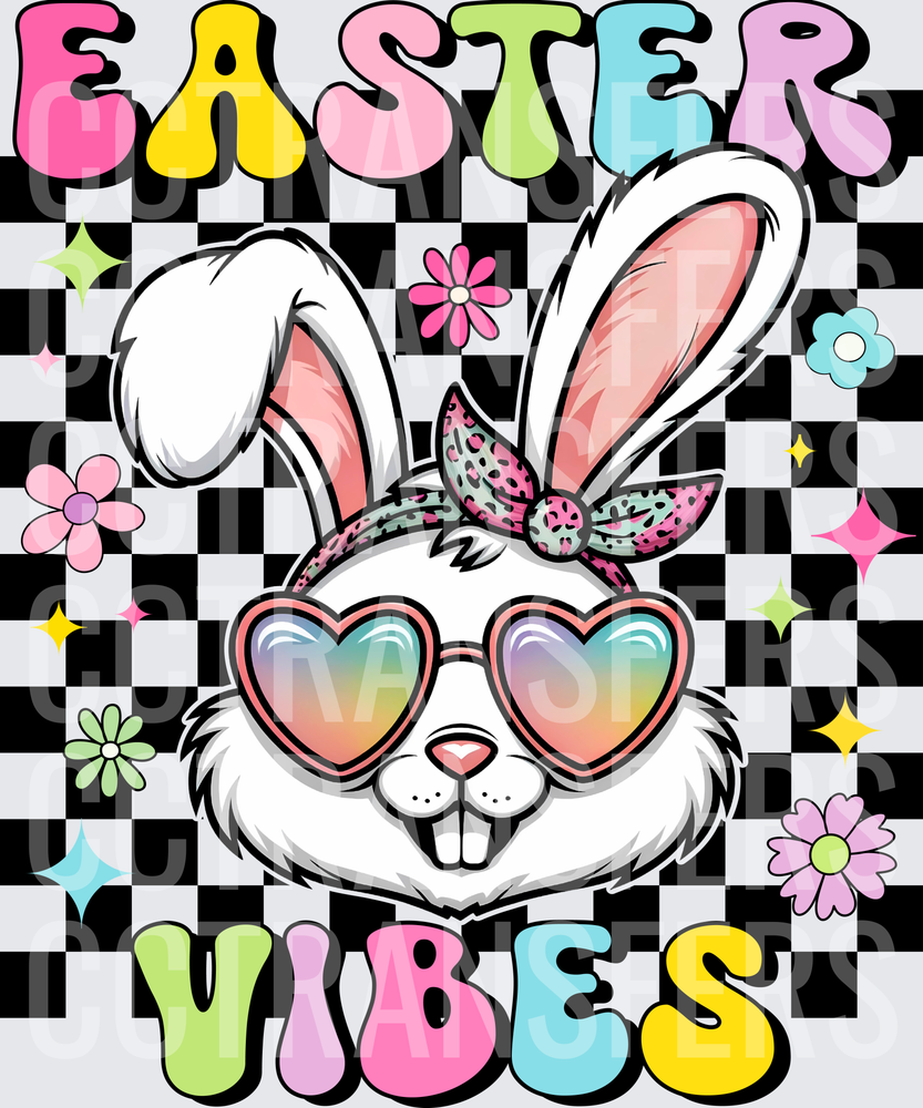 Easter Vibes Groovy Bunny with Heart Sunglasses (DTF)