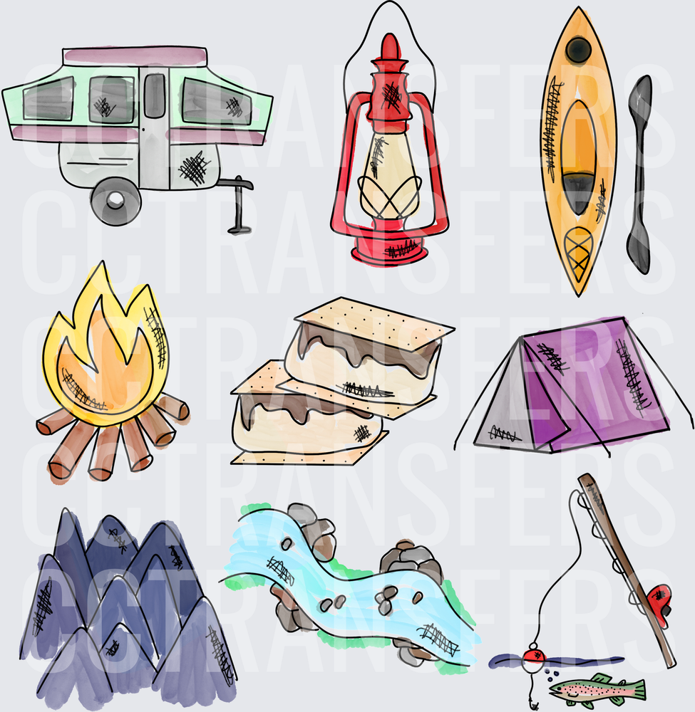 Camping Adventure Icons Clipart Set (DTF)