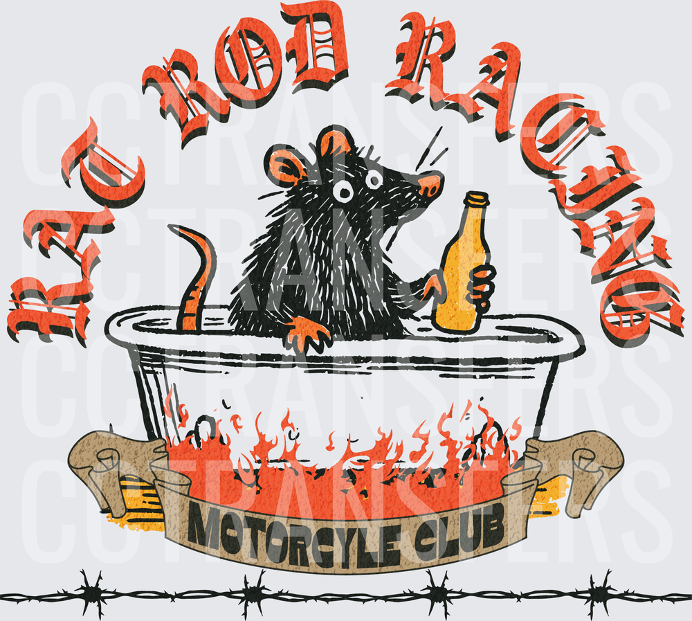 Rat Rod Racing Motorcycle Club Rat In Bathtub Flames (DTF)