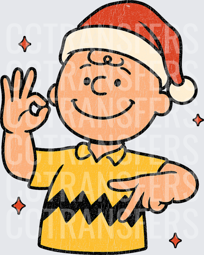 Charlie Brown Christmas Santa Hat OK Hand Gesture (DTF)